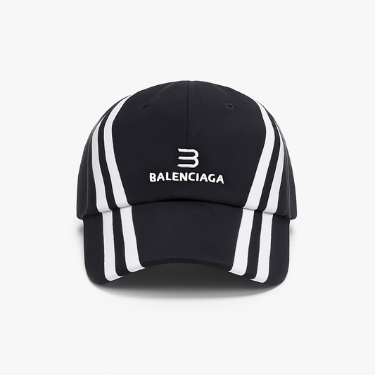 Balenciaga Vertical Stripe Logo Cap – Black/White